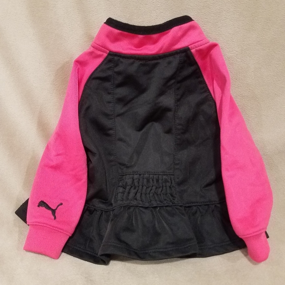 🎁SUPER COOL ZIP UP PUMA JACKET! BLACK & PINK. 3-6MON - Picture 2 of 9